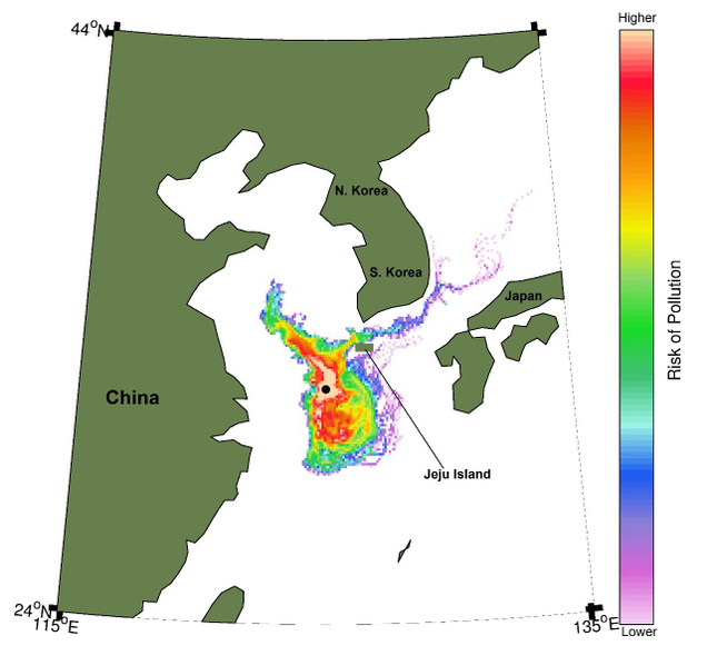 A computer-generated scenario of where the slick will spread. (Image: National Oceanography Centre)